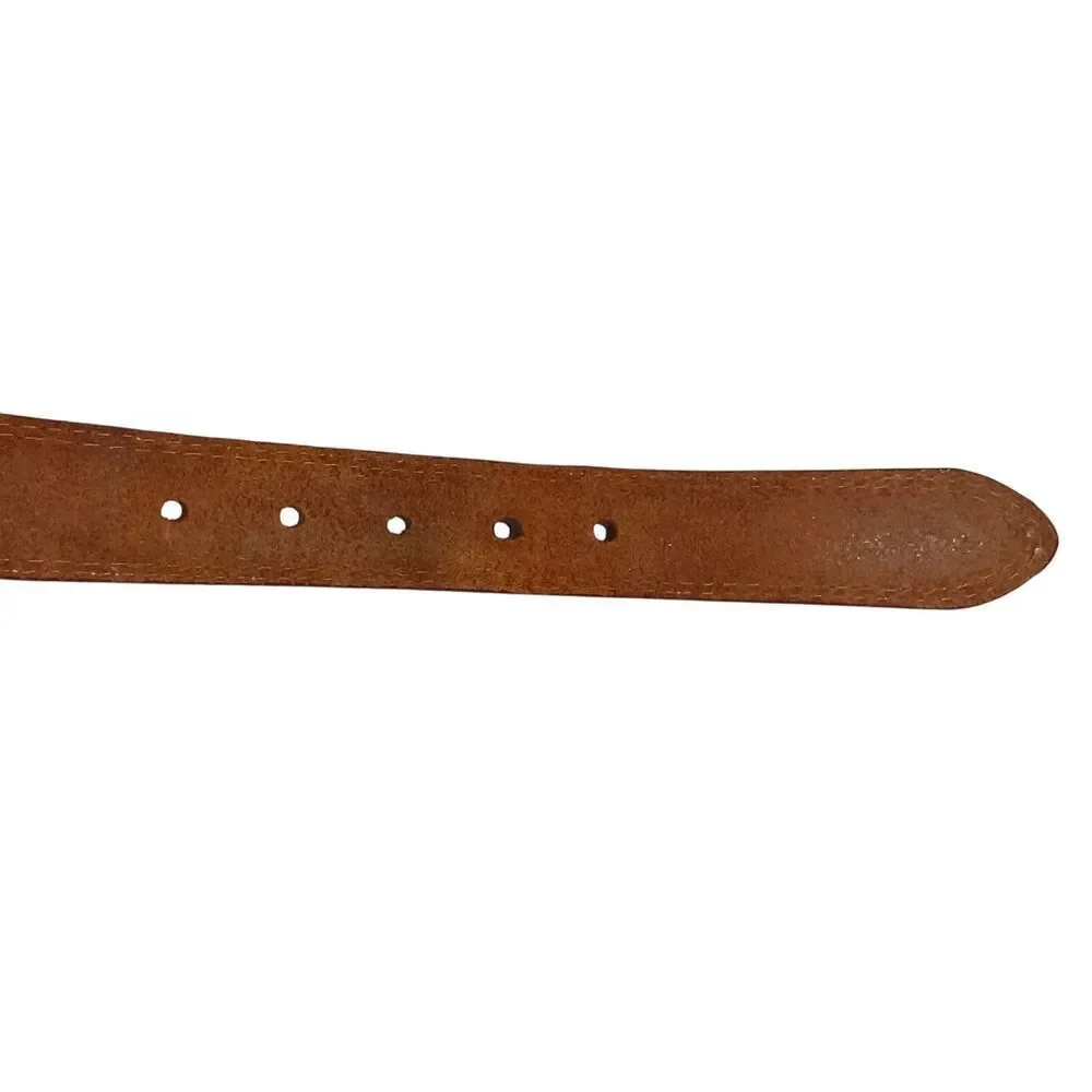 Vintage genuine leather stitched belt Size 32 brass hardware Taiwan cowboy rodeo